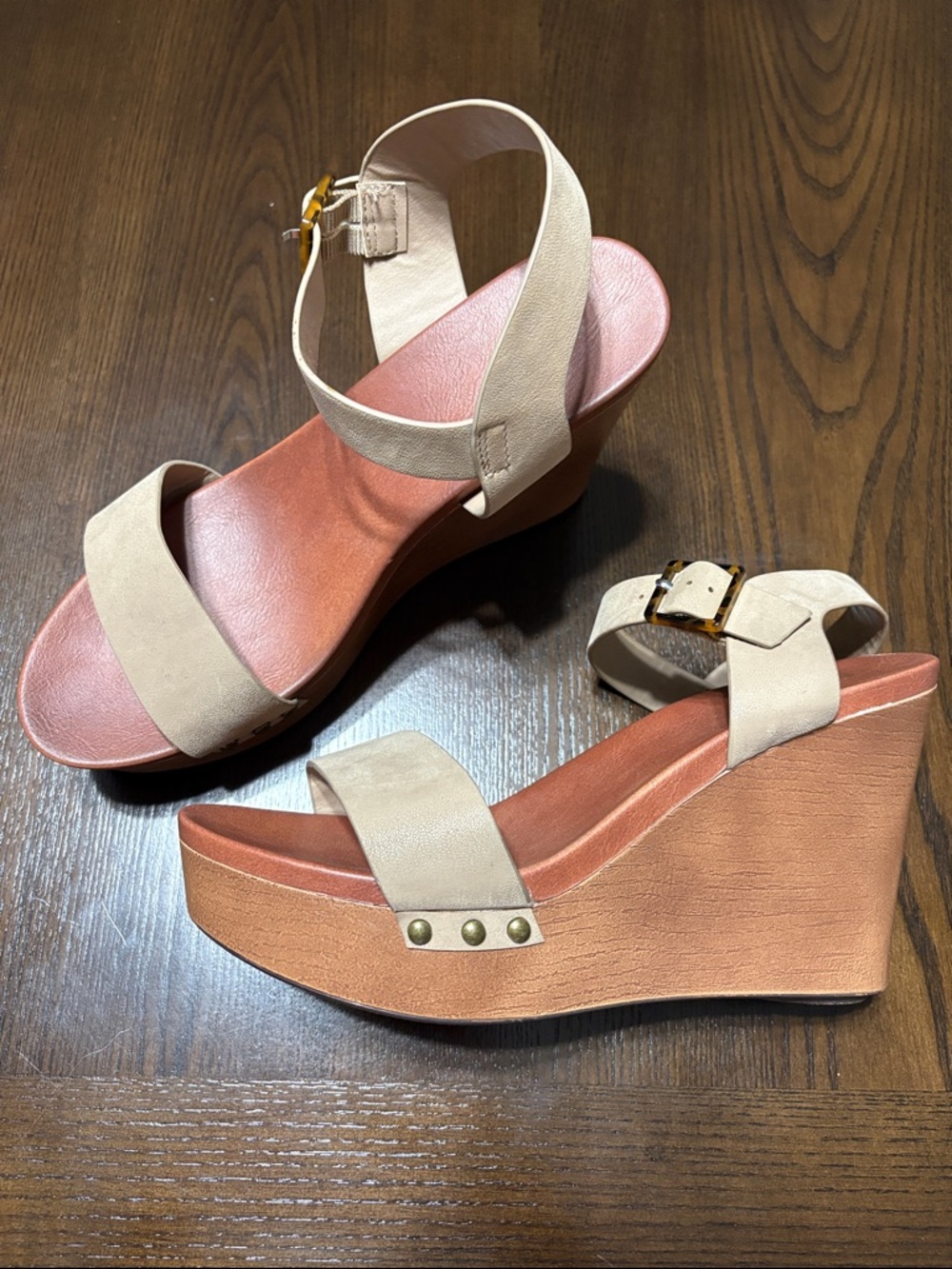 Women's Beige Suede Wedge Sandals